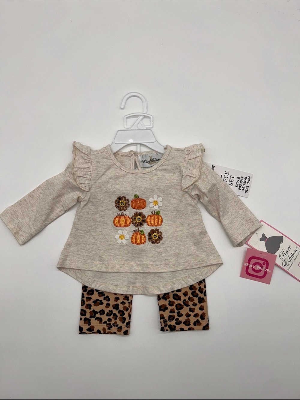 Rare Editions Girls 3-6M Neutral Pumpkin & Floral Top with Leopard Leggings